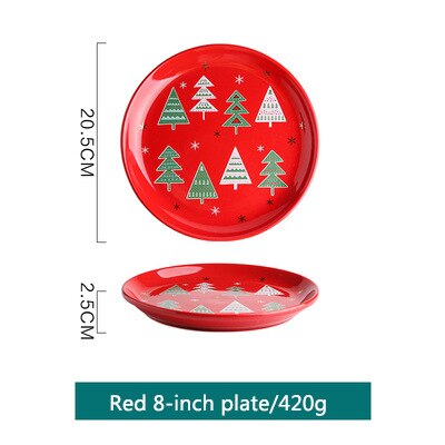 Christmas Cup Bowl Mug Christmas Party Tableware Set Porcelain Breakfast Plates Dishes Noodle Bowl Coffee Mug Tableware: Red plate