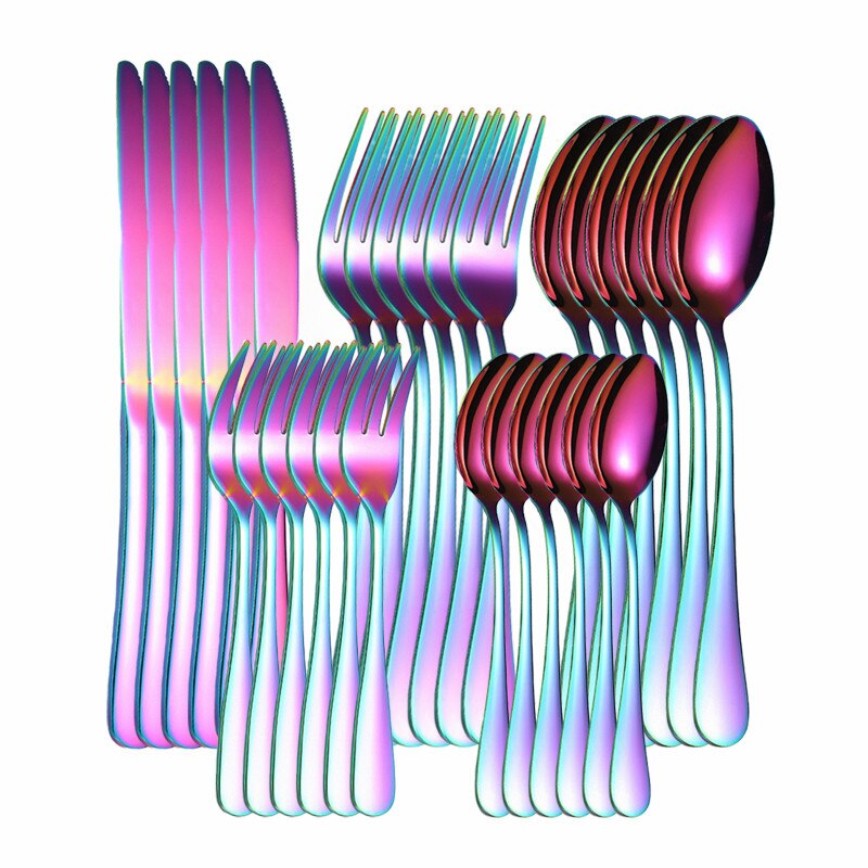 Gold Cutlery Set Stainless Steel Cutlery Set Golden 30Pcs Full Tableware Fork Spoon Knife Western Dinnerware Set Complete: rainbow