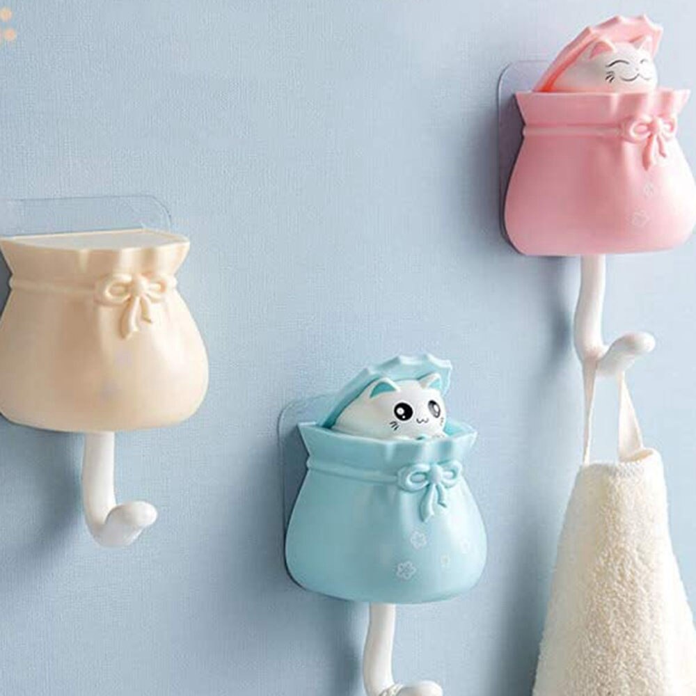 4 Pcs Leuke Cartoon Kat Jas Haak, Zware Decoratieve Muur Haken Voor Sleutel, Handdoek, rugzakken, Hoed, Etc