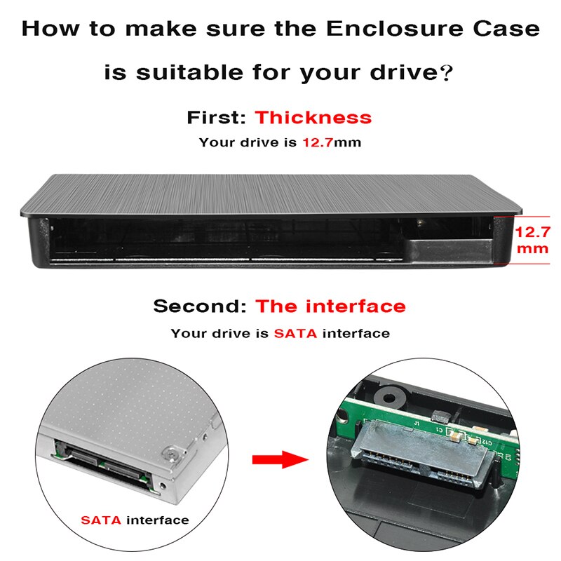Carcasa de DVD externa para portátil, caja de CD-ROM de 12,7 Mm sin unidad óptica, USB3.0 SATA
