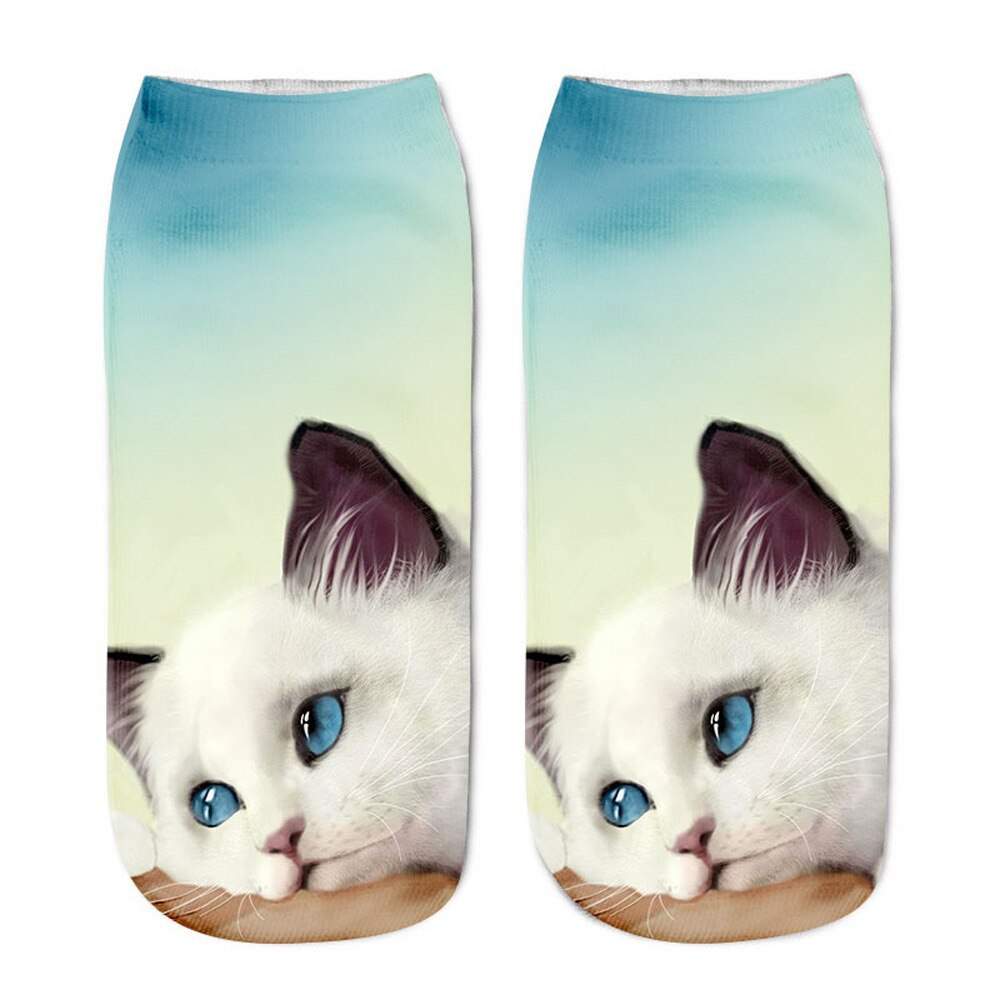 Stijl Mode 3D Kat Dier Duizenden Afdrukken Patronen Korte Sokken Grappige Harajuku Herfst Vrouwen Gelukkig Low Enkelsokken: 906