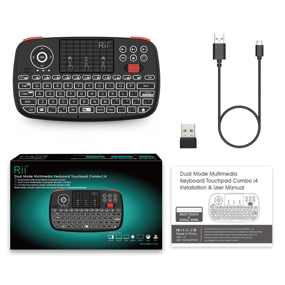 Rii i4 Mini Bluetooth Keyboard 2.4GHz Dual Modes Handheld Fingerboard Backlit Mouse Touchpad Remote Control for Windows Android