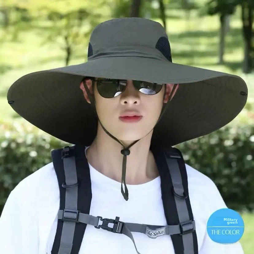 Gorra de pesca para viajes al aire libre, sombrero de sol de ala grande para hombre, sombrero de escalada de montaña, sombrero de pescador, sombrero de protección solar impermeable para hombres An: Verde