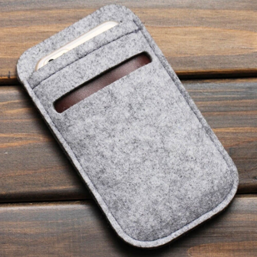 Universal Wool Felt Case Bag For 4.7 5.5 inch Mobile Phone Case Wallet Bag Card Slot Pouch Cover for iPhone 6 7 8 Plus Samsung