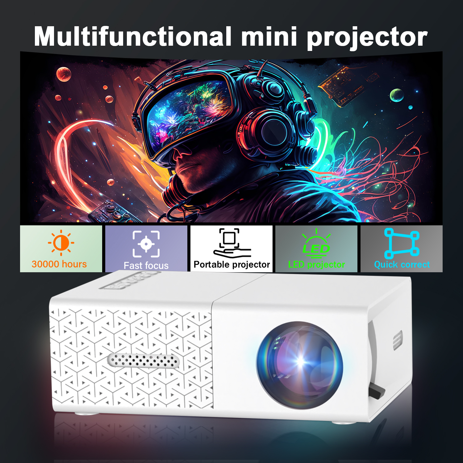 Portable mini projector with usb and hdmi, compact hd home cinema film video dlp led for outdoor use: Eu plug