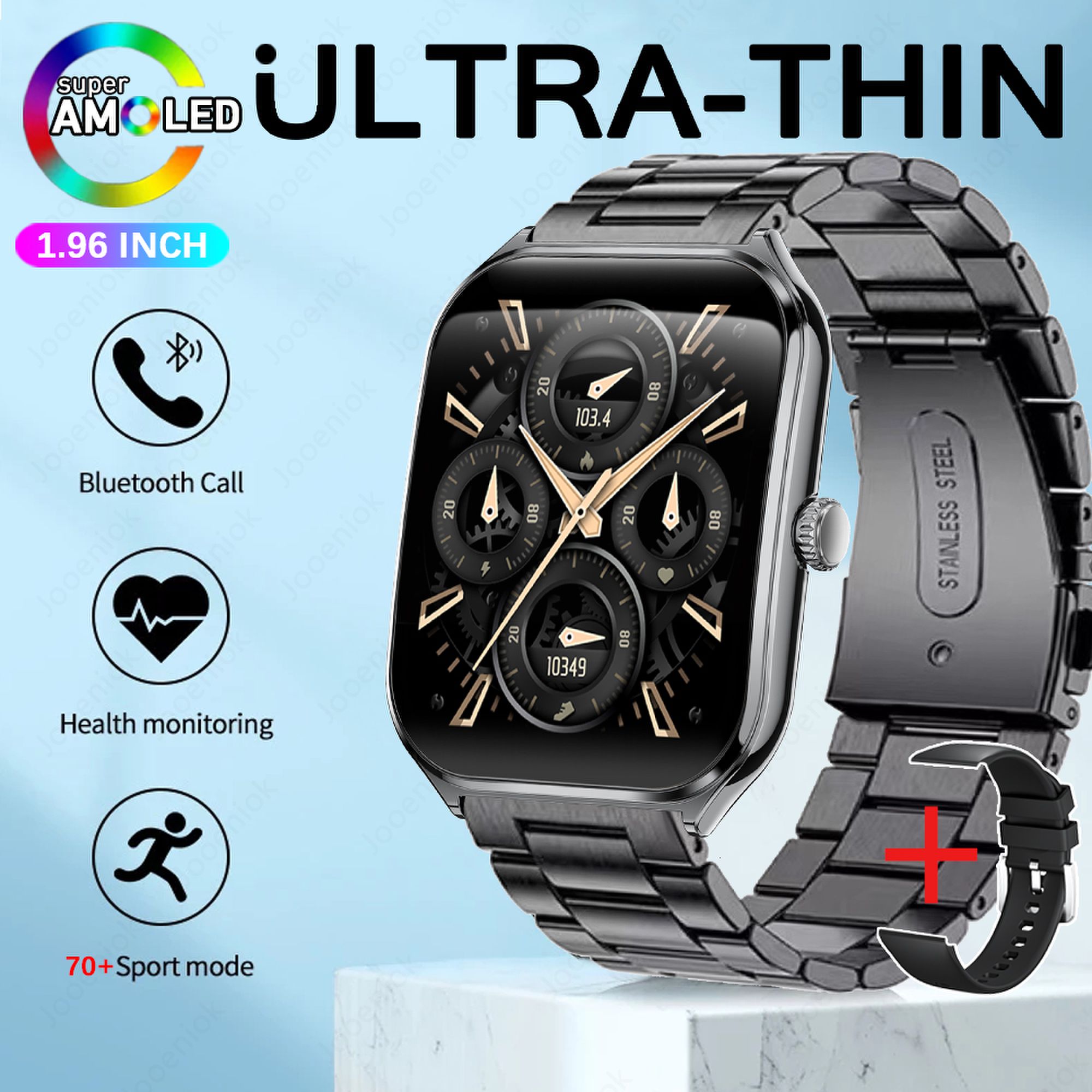 Novo esporte ao ar livre smartwatch masculino 1.96 "tela amoled sempre mostrar tempo ai voz monitor de saúde à prova dwaterproof água bt chamada smartwatch: Marrom