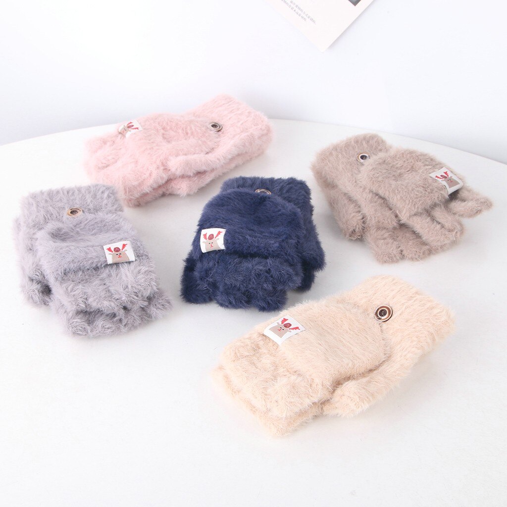 Peuter Baby Winter Warm Knit Convertible Flip Top Cartoon Fleece Wanten Handschoenen Plus fluwelen warm bont flip mitt Baby zorg