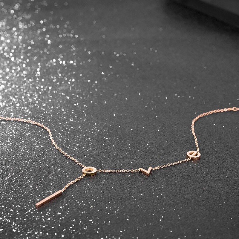 18KGP – bracelet de cheville en acier inoxydable pour femme, couleur or Rose, breloque, amour, lettre, , 316L