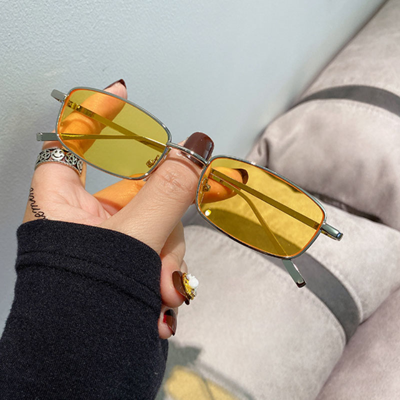 Nuevas gafas de sol rectangulares pequeñas Vintage para hombres y mujeres, gafas de sol cuadradas Punk a la , gafas de sol de con marco de Metal, gafas de conducción negras: Azul