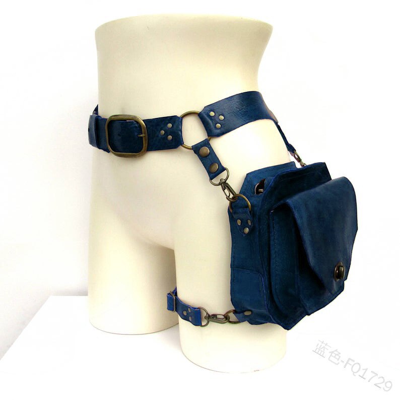 Unisex medieval Leather Rivet Leg Bag Steampunk Retro Rock Waist Belt Bag Crossbody Waist Bags Phone Pouch