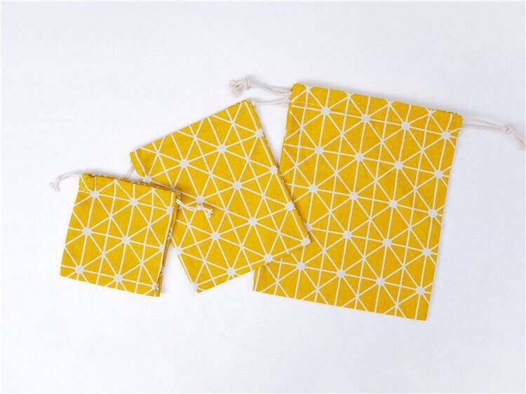 YILE Yellow Geometry Cotton Linen Drawstring Multi-purpose Pouch Organized Bag 8614e