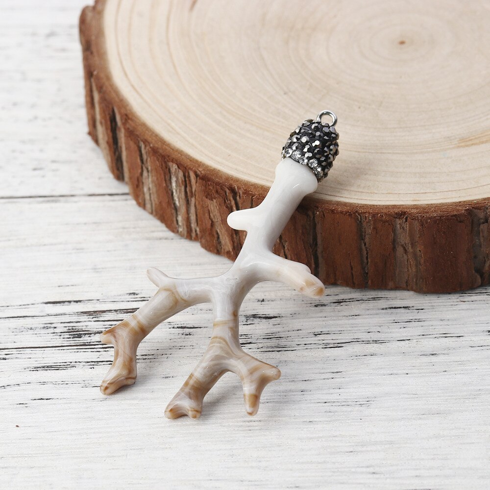 Doreen Box Acrylic Micro Paved Pendants Antler Branch Clear Rhinestone Jewelry 68mm(2 5/8&quot;) x 37mm(1 4/8&quot;), 2 PCs