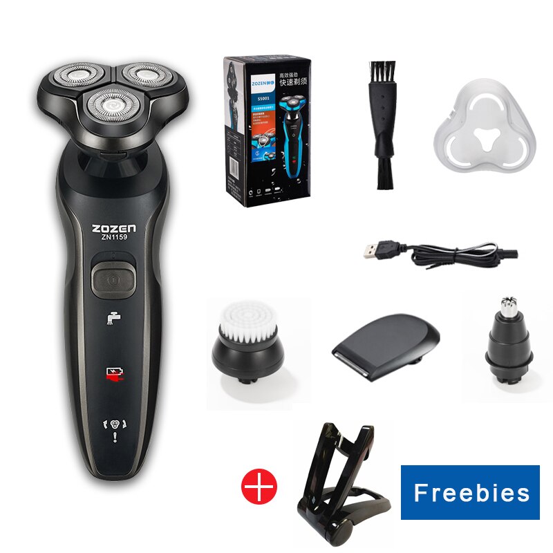 Electric Razor zozen Electric Shaver Rechargeable Shaving Machine for Men Beard Razor Wet-Dry Dual Use Water Proof Fast Charging: ZN1159 black-2