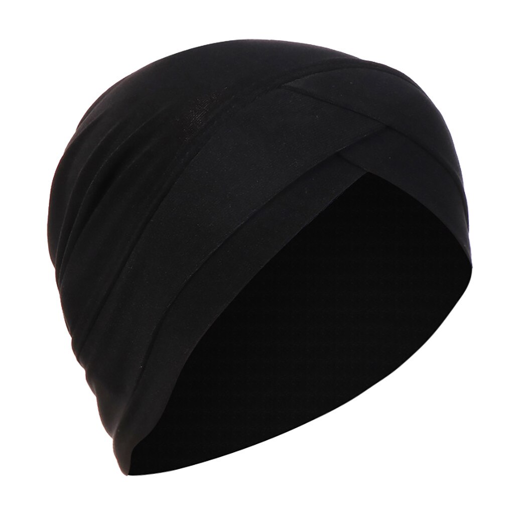 Women Solid India Hat Muslim Ruffle Cancer Chemo Beanie Turban Wrap Scarf Cap Ruffle Femme Scarf Cap Islamic Head Cover Hair: Black 