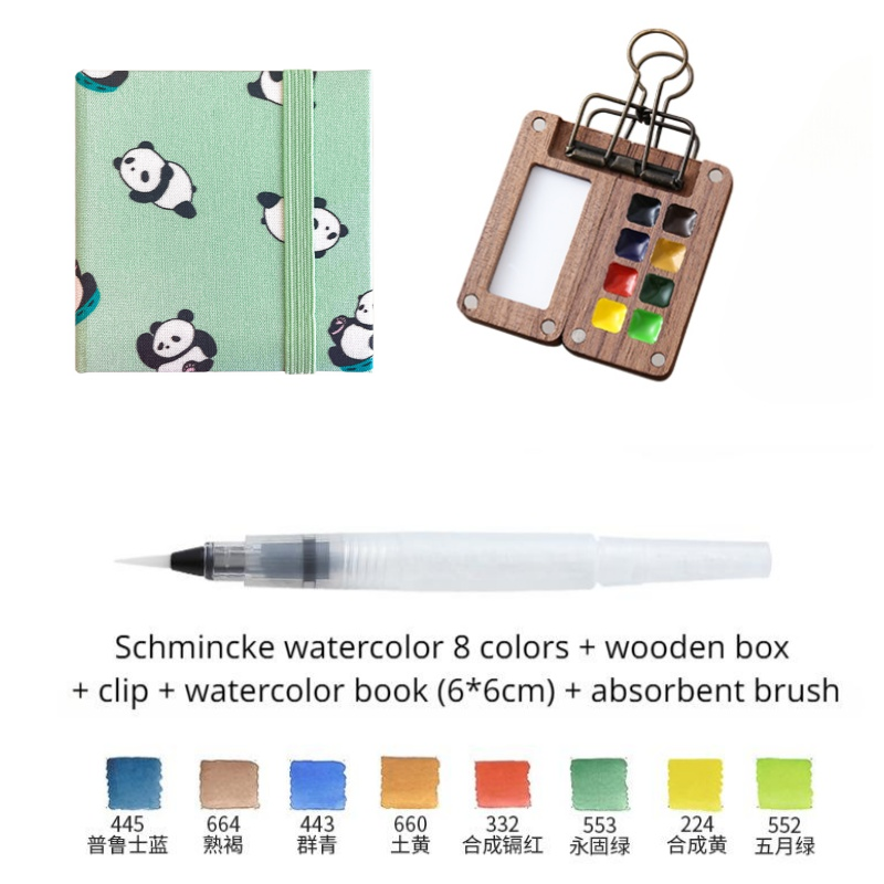 Portable Travel Watercolor Set Schmincke Watercolor 8 Colors Mini Walnut Paint Box Sketchbook Student Outing Art Supplies: black