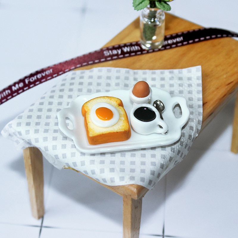 1set 1/12 Scale Miniature Dollhouse Mini Breakfast Egg Toast Coffee Cup Play Kitchen Restaurant Accessories for blyth doll Toys