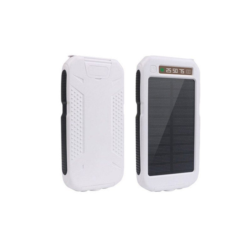 30000Mah Snelle Charger Portable Solar Power Bank Met Zonnepaneel 2 Usb-poort Dightal Display Power Bank Voor Xiaomi samsung Iphone: WHITE