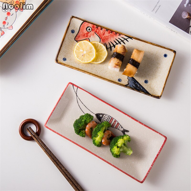 NOOLIM Japanischen Stil Keramik Platte Sushi Platte Kreative Persönlichkeit Rechteckigen Hand Gemalt Katze Platte Haushalt Geschirr