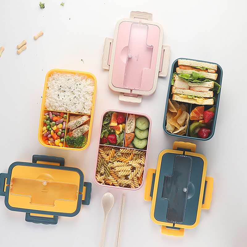 Bento Box Japanse Stijl Voor Kinderen Student Voedsel Container Tarwe Stro Materiaal Lekvrije Vierkante Lunchbox Met Compartiment