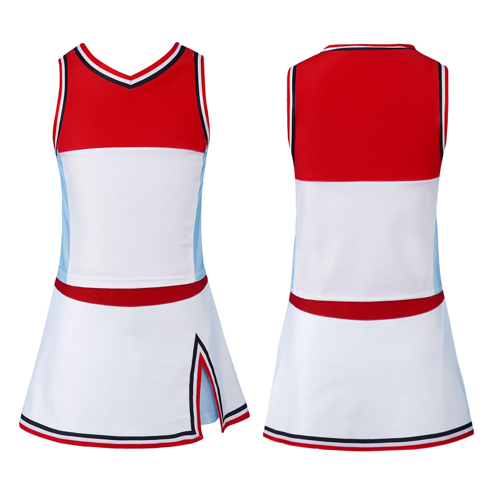 Kids Girls 2Pcs Red V-neck Colorblock Tennis Vest Tank Tops and Skirt with Attached Underwear Sets Sportswear for Badminton Golf