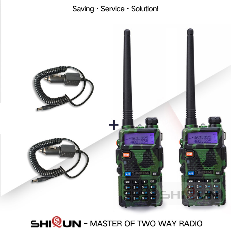 Baofeng – walkie-talkie Radio Portable UV-5R, 1 pièce, 2 pièces, Pofung UV 5R 5W VHF/UHF, double bande, Radio CB bidirectionnelle UV5r UV-82 UV-9R: 2Camo-2Car charger