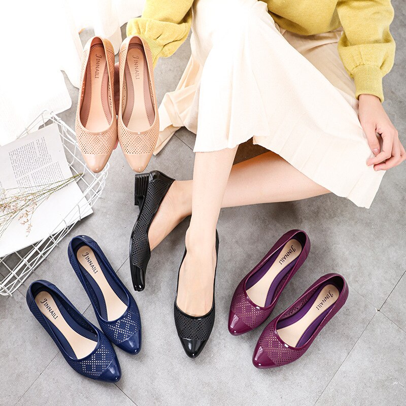 Vrouwen Sandalen Mesh Dames Pompen Vrouwen Schoenen Ademende Slip Vrouwelijke Lage Hakken Hollow Out Zomer Sandalen Pu Mode