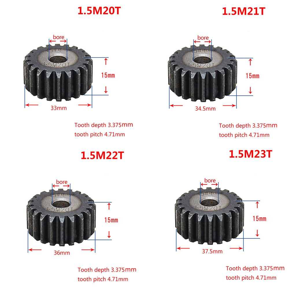 1 stk 45#  cylindrisk stålgir 1.5 mod 12t-27t metall mod 1.5 pinjonggir 12-27 tann moter gear