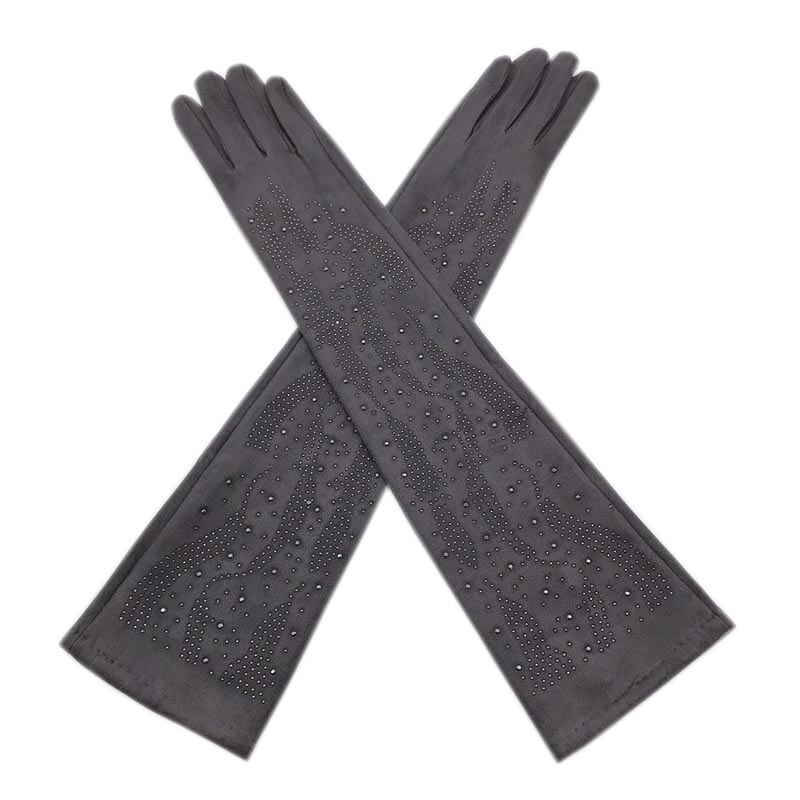 Höst och vinter mocka supermjuka handskar dam varm middag förlängd körning lång stil vackra handskar röda: Mörkgrå