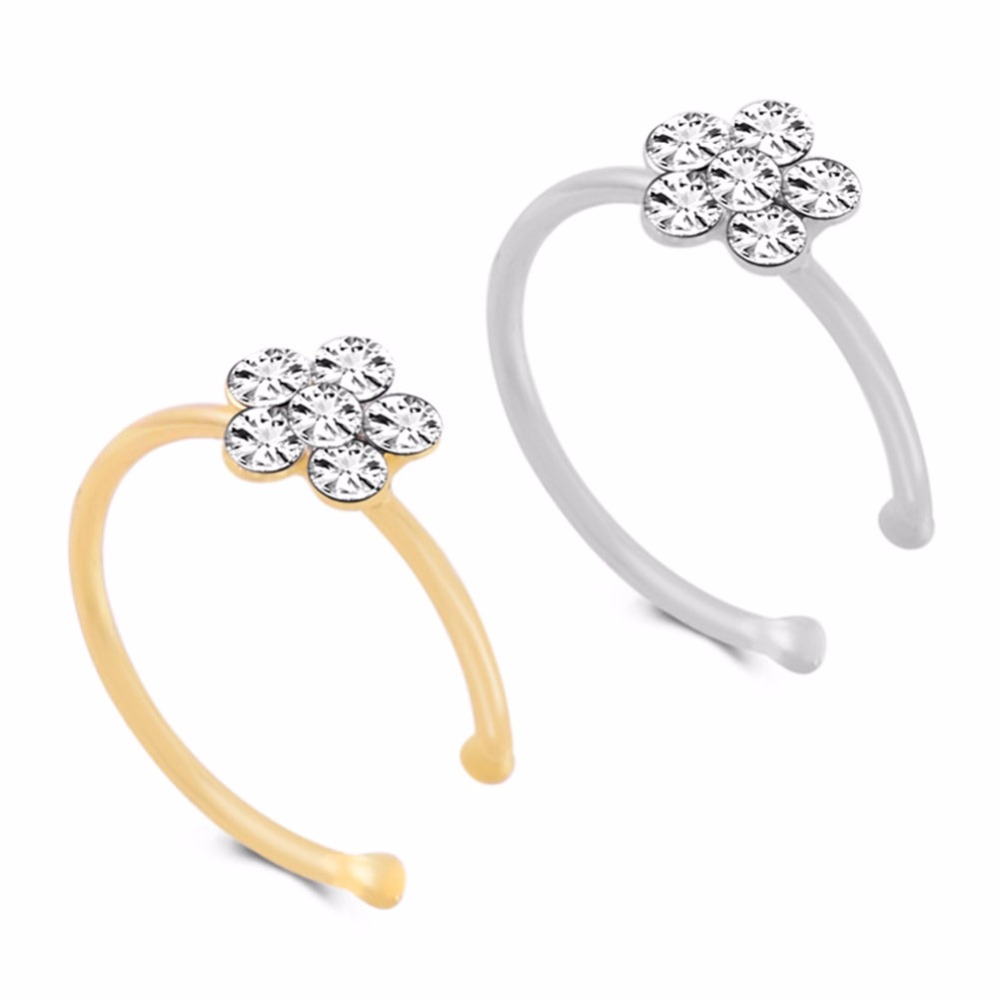 1Pc Stainless Steel Crystal Rhinestone Nose Ring Hoop Circular Piercing Nose Rings Tragus Ear Piercing Jewelry #248361