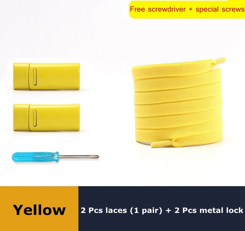 1 para sznurówki których nie trzeba wiązać elastyczny metalowy zamek sznurowadła magnetyczne płaskie nadaje się do wszystkich butów Unisex akcesoria do obuwia Lazy Shoelace: YELLOW