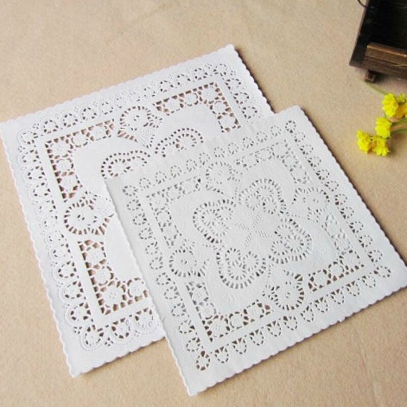 (250 Pcs/Lot) 8 inch Lace Square Paper Doilies Placemat Craft Doilies Wedding Christmas Tableware Decoration Barbecue Food Bakin