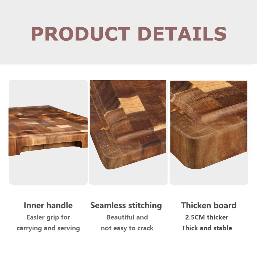 Tabla de cortar grande, uso de tabla de cortar de madera de Acacia Premium, drenaje de agua y herramientas de cocina a prueba de humedad, para carne, queso