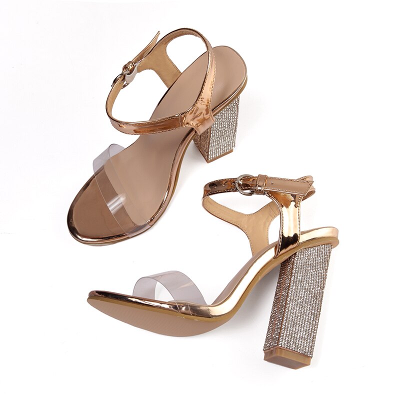 Zomer sandalen met strass steentjes, hoge hakken, dames sandalen, open teen, enkelbandje, gesp, dames sandalen met hoge hakken