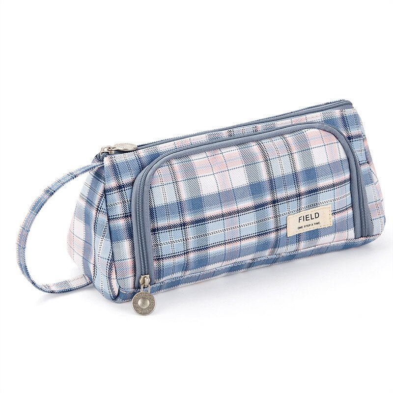 Angoo [Pure] Kleur Etui, Multi Slot Pen Zak, grote Opslag Pouch Organizer Voor Briefpapier Cosmetische Reizen Portemonnee A6443: Navy Blue Field