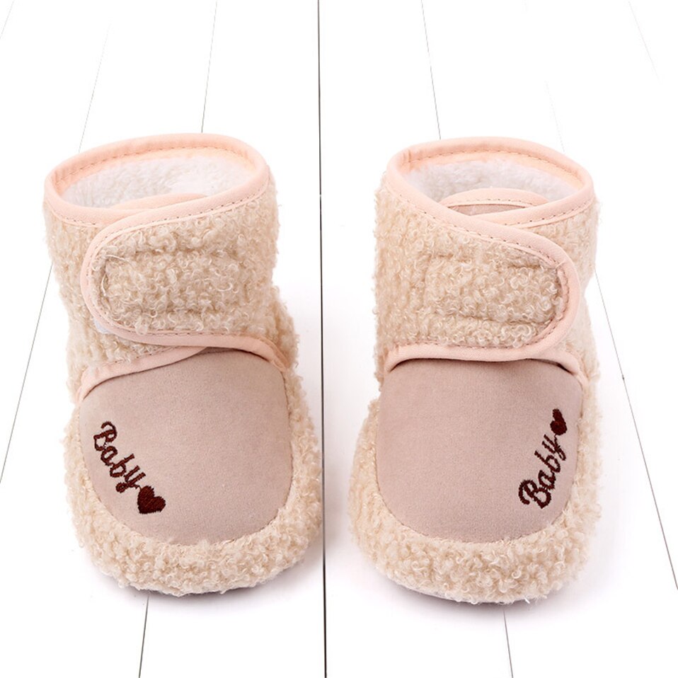 Baby drenge piger støvle efterår vinter spædbarn dejlige brev mønster plys fløjl behagelige varme støvler: Khaki / 7-12 måneder