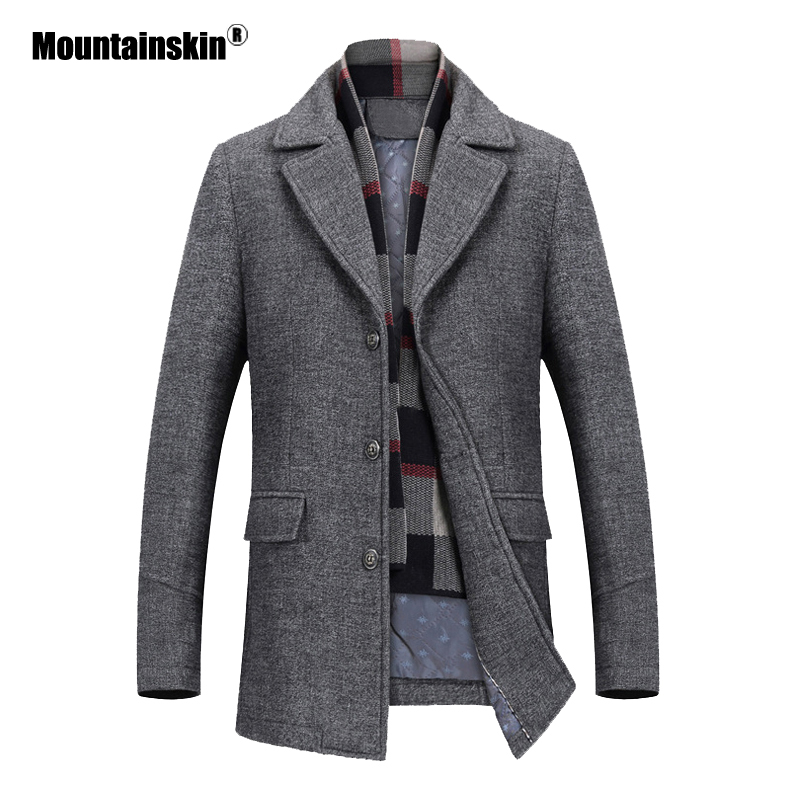 Mountainskin Men's Winter Coats Thick Cotton Wool Jackets Male Casual Slim Fit Nylon Long Jacket Scarf Men Outwear SA605