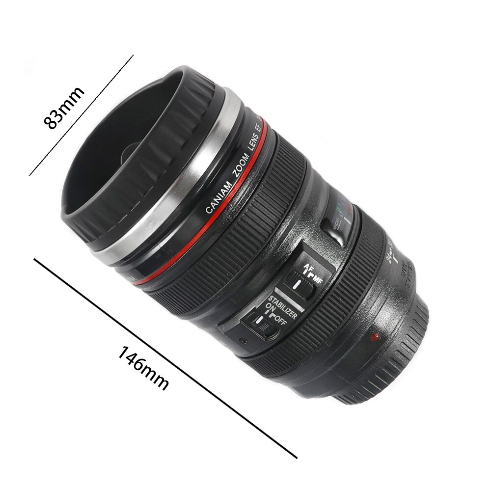400ML 304 edelstahl Objektiv Thermos Kamera Reise Kaffee Tee Tasse Objektiv Tasse Gebürstet Liner Schwarz Wie Kanon EF 24-105mm Kaffee Tasse
