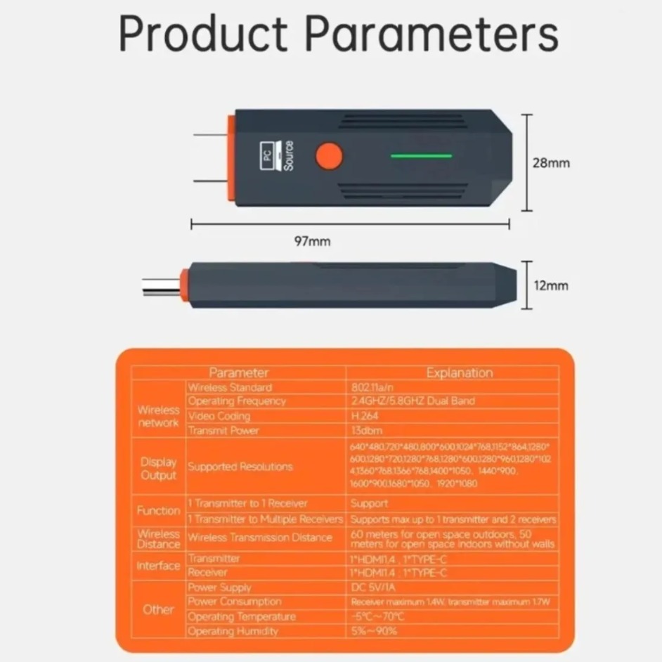 5g 1080p 50m sem fio hdmi-transmissor de vídeo e receptor extensor tv vara dongle adaptador para tv box projetor pc