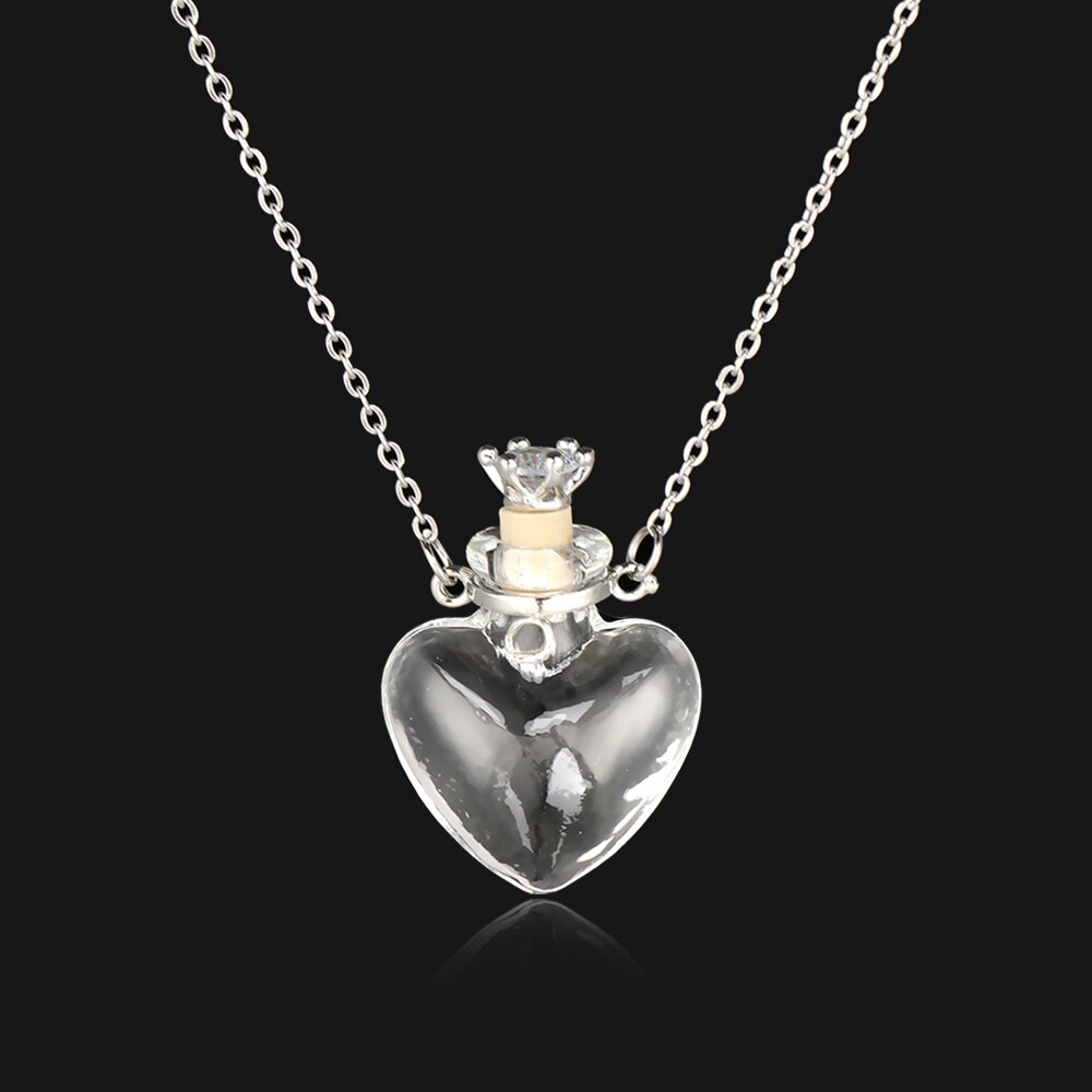 1Pc corazón claro botella de pendiente de aceite esencial Perfume cristal de Murano collares de cadena de acero inoxidable Perfumes de la joyería para las mujeres