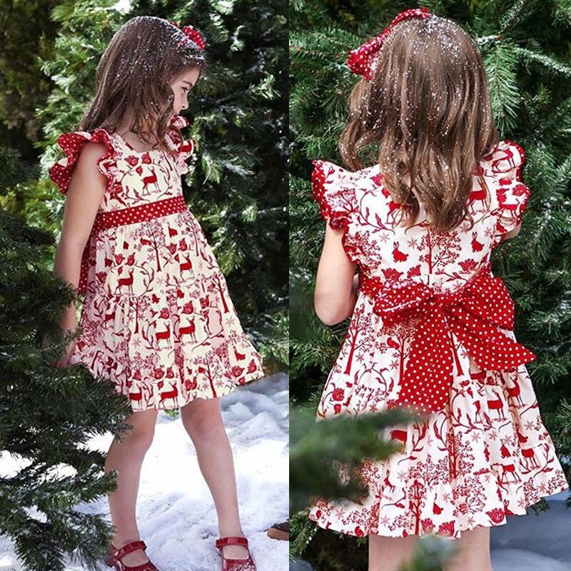 Prinses Kerst Meisje Jurk Leuke Meisjes Herten Print Strik Tutu Jurk Baby Party Jurken Voor Meisjes Xmas Jurken + hoofdband