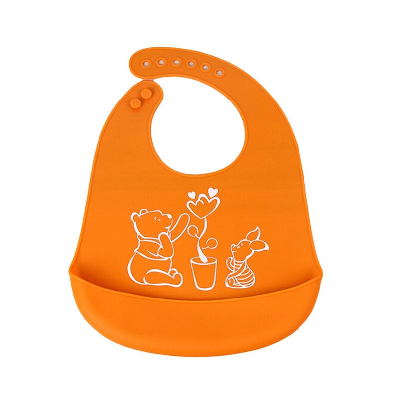 Été réglable imperméable bavoir dessin animé imprime enfants silicone bavoir bébé bavoir enfants bébé outils d'alimentation garçon fille bavoirs tablier: orange