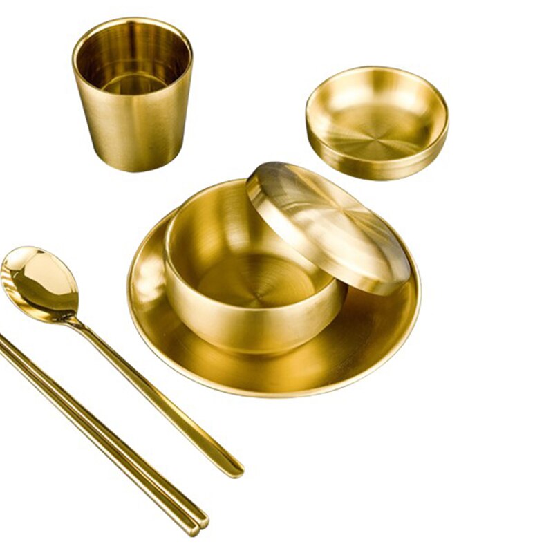 2022 Original 6Pcs Stainless Steel Korean Tableware Set Barbecue Restaurant Cup Spoon Chopsticks Dinner Plate