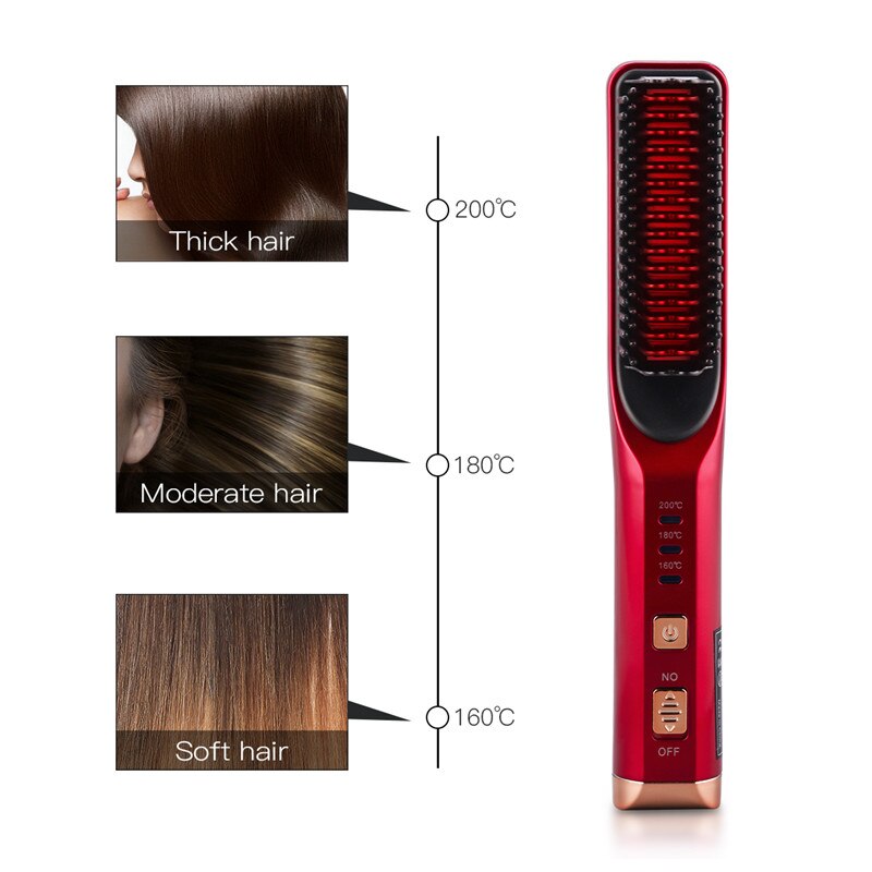 Cordless Hair Straightening Comb 3 Temperatures Hair Straightener USB Rechargeable Hair Straightening Iron Brush