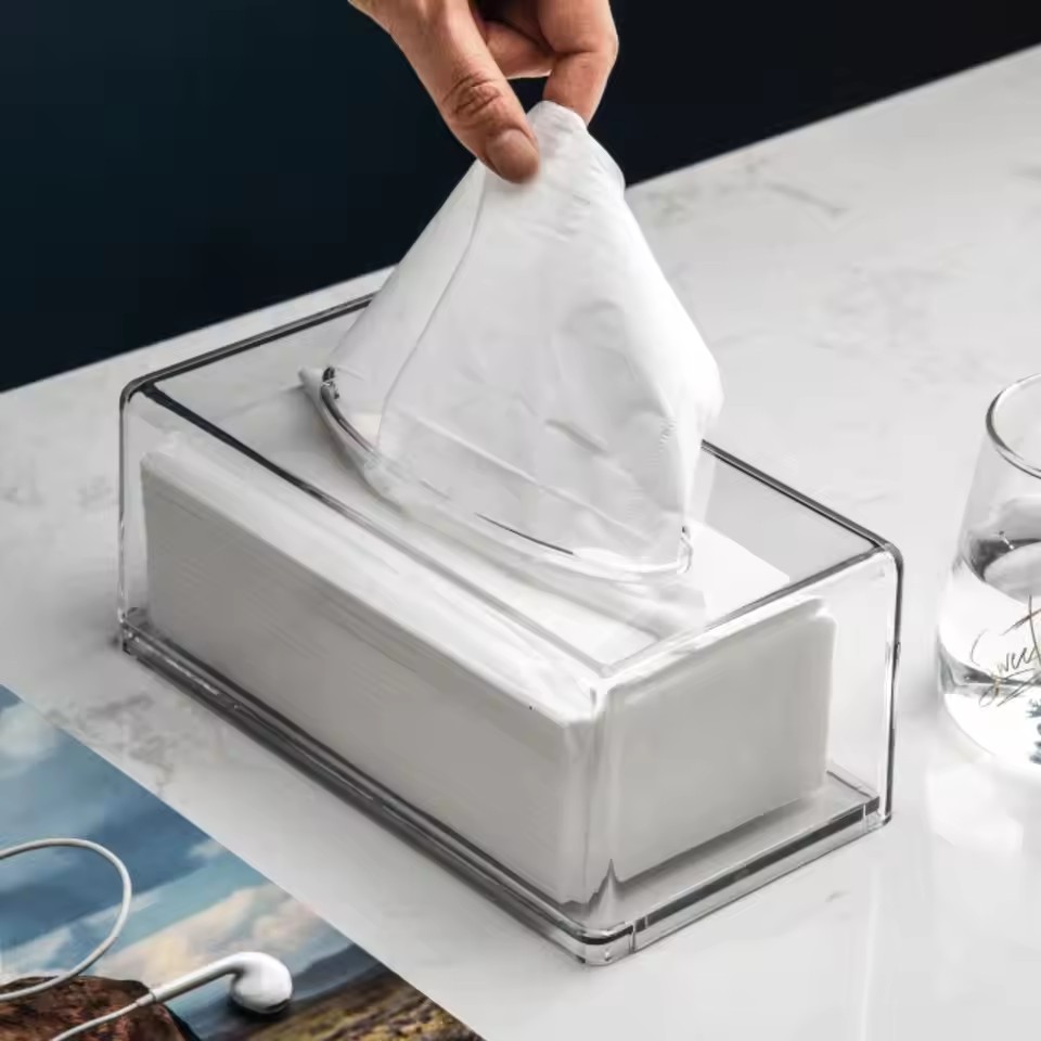 Caja dispensadora de pañuelos transparente de plástico, caja de pañuelos transparente para restaurante y Hotel, estante de papel, organización de cocina, 1 Uds.