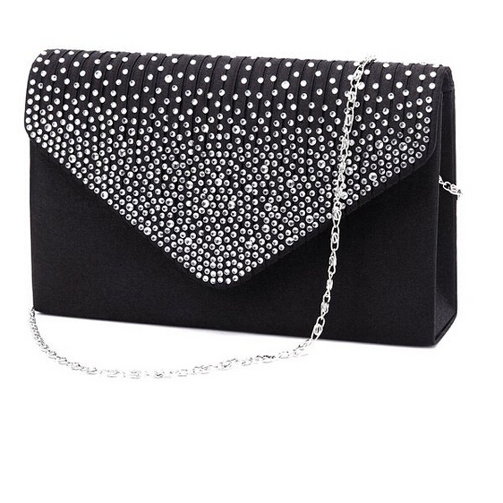 25#  kvindekobling diamante dameaften taske vintage kæde tegnebog fest kuvert telefon håndtaske bolsa feminina: Sort