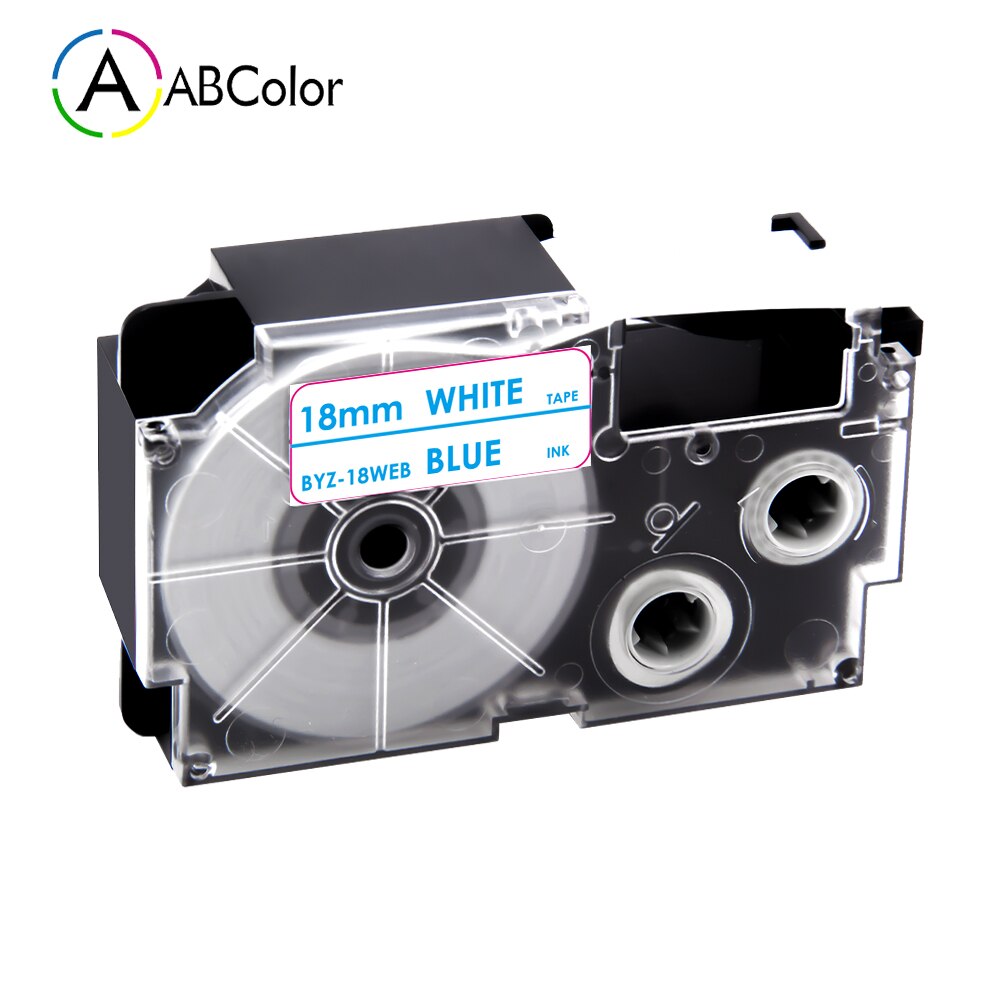 16 Colors XR-18X XR-18WE Labels For CASIO 18mm XR-18X XR-18YW Tape Label Cartridges For CASIO KL-130 KL-120 KL-430 Label Maker: Blue on White