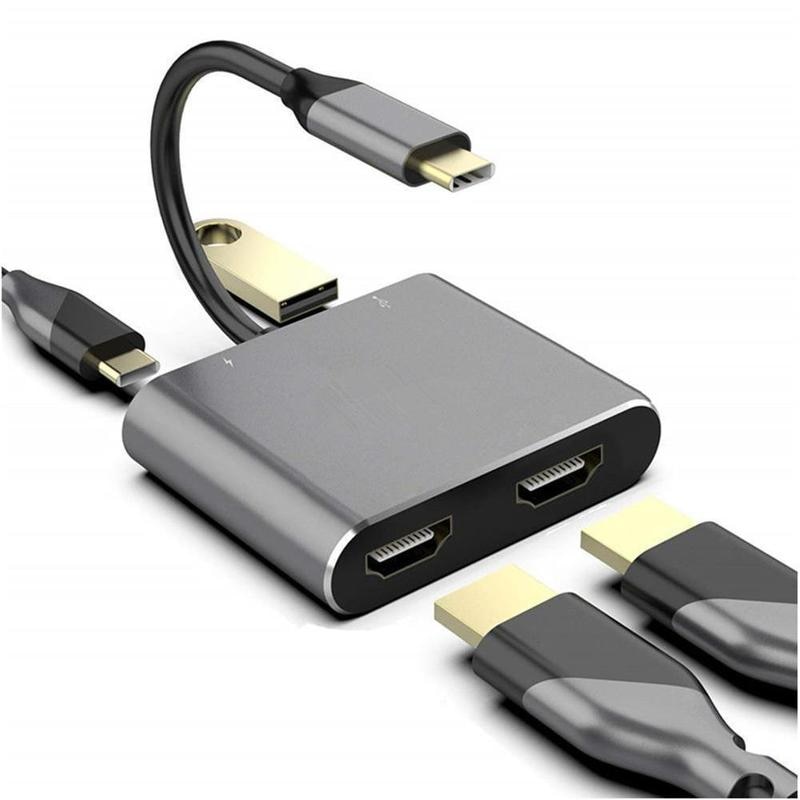 Concentrador de red USB tipo C a HDMI Dual 4K, compatible con USB 3,0 PD, adaptador de USB-C de carga de doble pantalla, compatible con puerto de estación de acoplamiento para MacBook