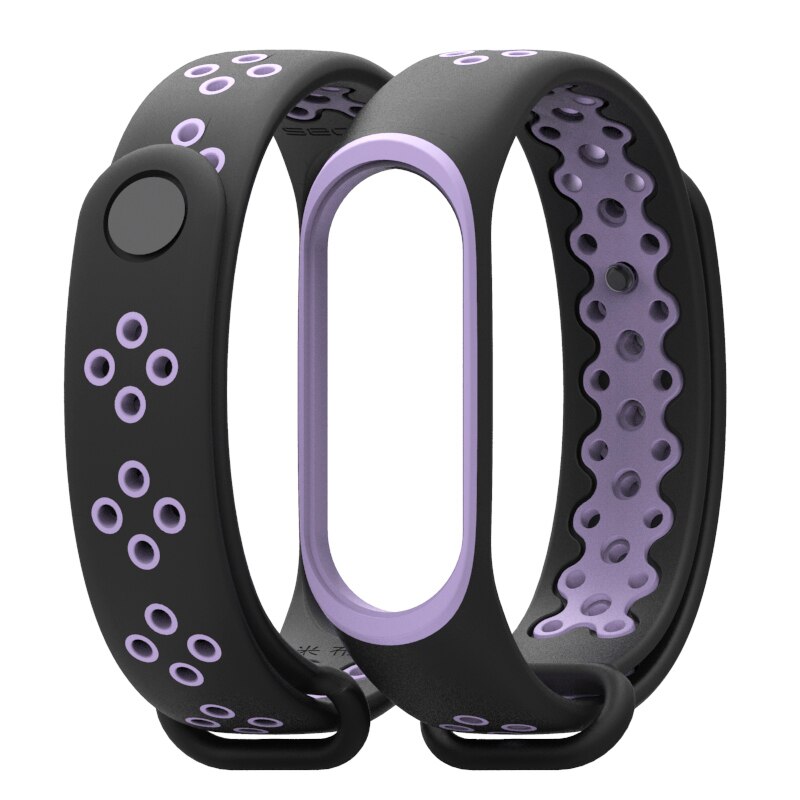 Horloge Band Voor Xiaomi Mi Band 3/4 Horloge Riem Sport Armband Voor Mi Band 3 4 Smart Horloge siliconen Band Voor Mi Band 3 4: Black Purple