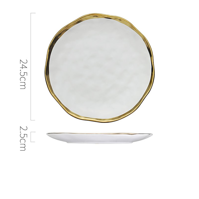 Plato de cena de porcelana minimalista Color sólido West-plato de comida postre Plato decorativo de cerámica de lujo platos hogar: white large