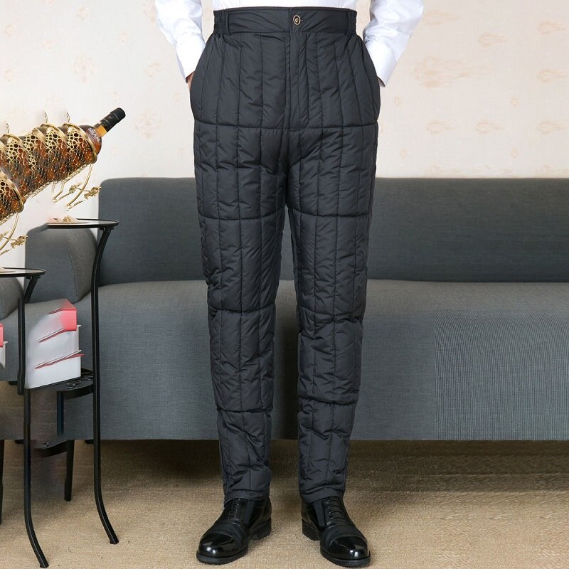 Winter heren broek katoenen dons warme broek dikke casual broek waterdichte koudebestendige donsbroek papa plus maat 7xl: Zwarte broek / 6xl